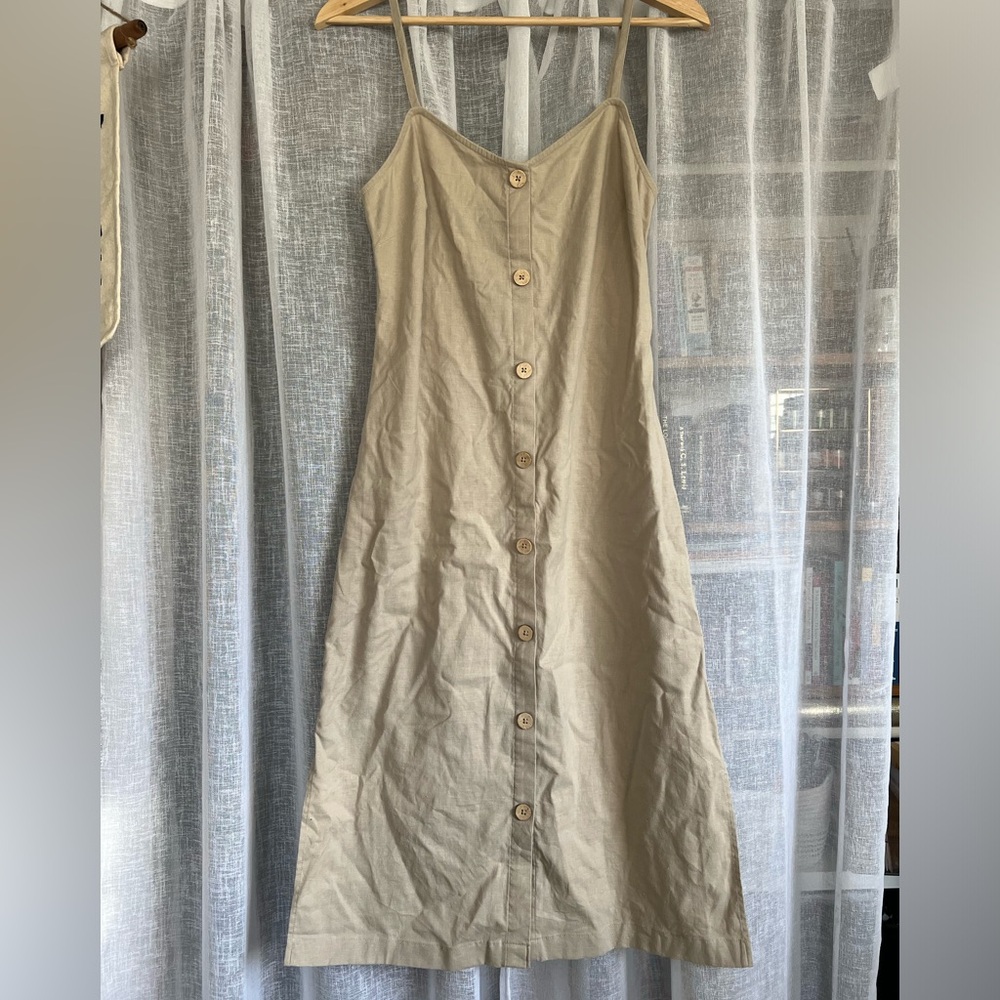 Tan mid length dress with buttons